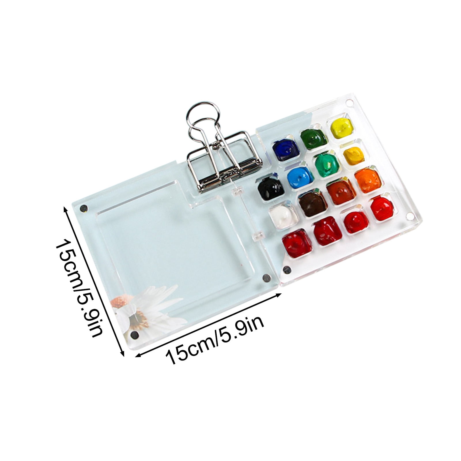 Acrylic Portable Palette with Clip, 15 Grids Portable Palette Watercolor Pocket Wooden Paint Palette Mini Travel Paint Tray Box for Watercolor, Gouache (Pigment Not Included)