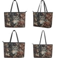 thumbnail image 3 of TSOVTHRID Handbag with Wallet Set for Women Tote Satchel Shoulder Purse with Matching Wristlet Wallet PU Leather Top Handle Handbag with Purse Set, Wolf Forest Camo American Flag Print, 3 of 7