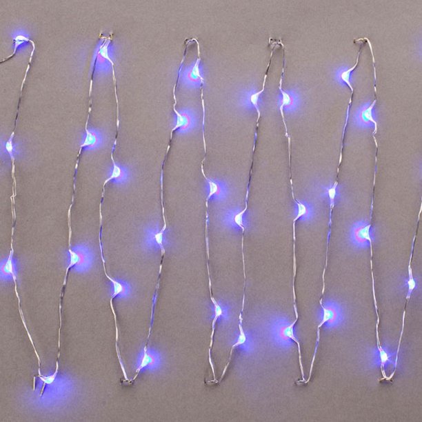 Gerson 37922 18 Light 3' Silver Wire Battery Operated Blue LED Micro