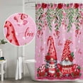 thumbnail image 4 of Polyester Fabric Red Gnomes Shower Curtain, Valentine's Day Love Roses Leaves Ombre Pink Waterproof Bathtub Curtain Bathroom Decor Set with Hooks 66 x 72 Inches, 4 of 6