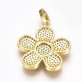 thumbnail image 3 of 5 pc Brass Micro Pave Cubic Zirconia Pendants Flower Clear Golden 28x25x4mm Hole: 3x6mm, 3 of 3