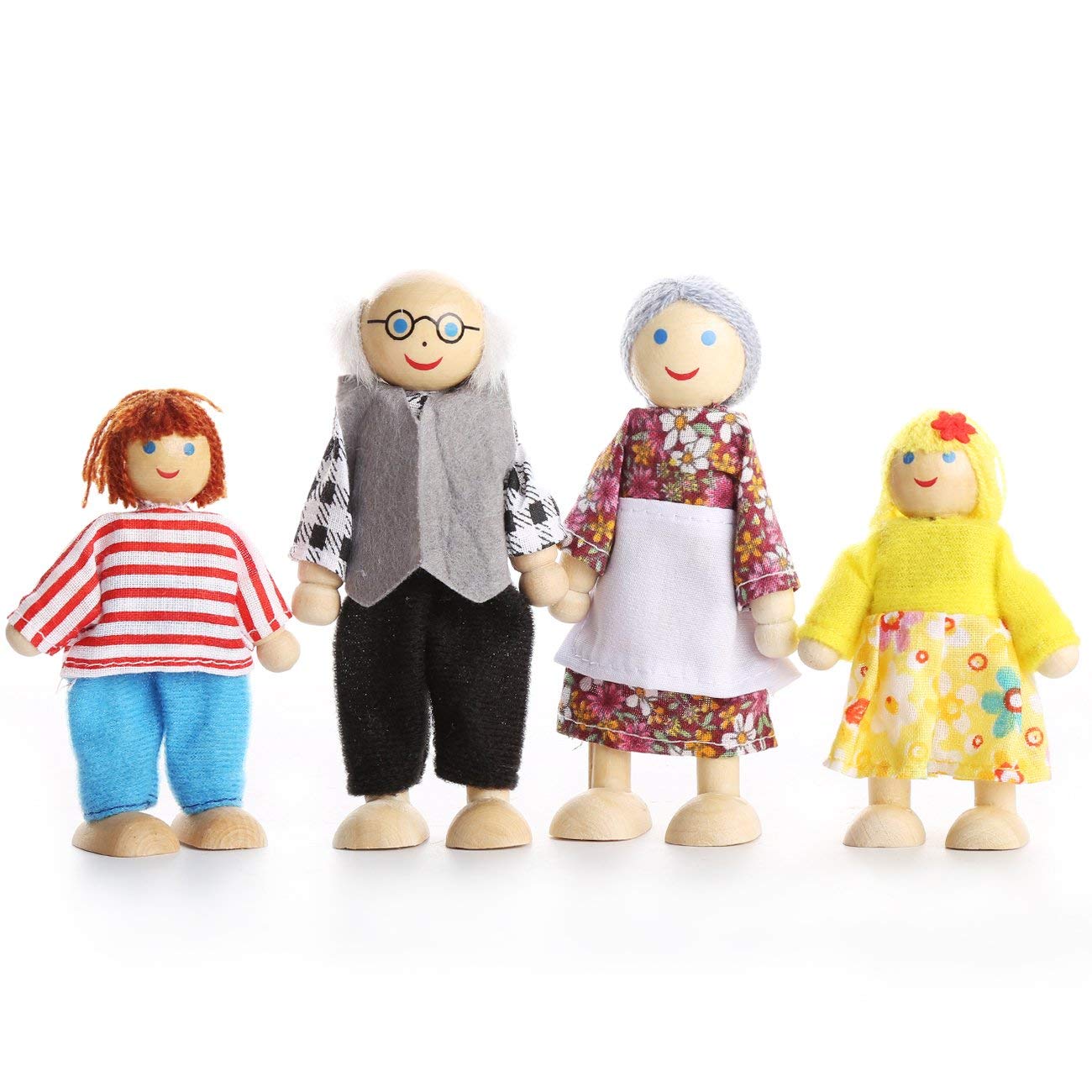 BESTSKY  Kids Girls Lovely Happy Dolls Family Playset Wooden Figures Set of 7 People for Children Dollhouse Pretend Gift - image 3 of 7
