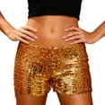 thumbnail image 3 of QATAINLAV Women Sparkly Sequin Shorts Glitter Elastic High Waisted Straight Leg Shorts Festival Party Outfits Gold, 3 of 10