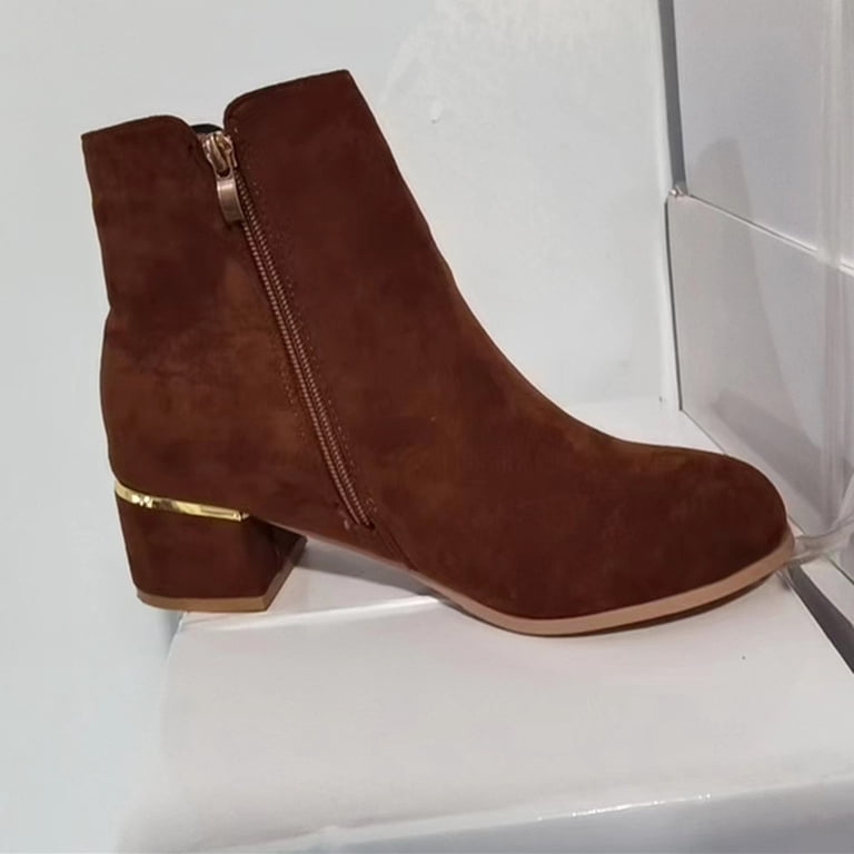 hopeusnice Women's Ankle Boots Suede Block Heel Zipper Boots Chunky Heel  Booties Comfortable Dress Short Shoes Winter Fall Footwear Brown 39 -  Walmart.com