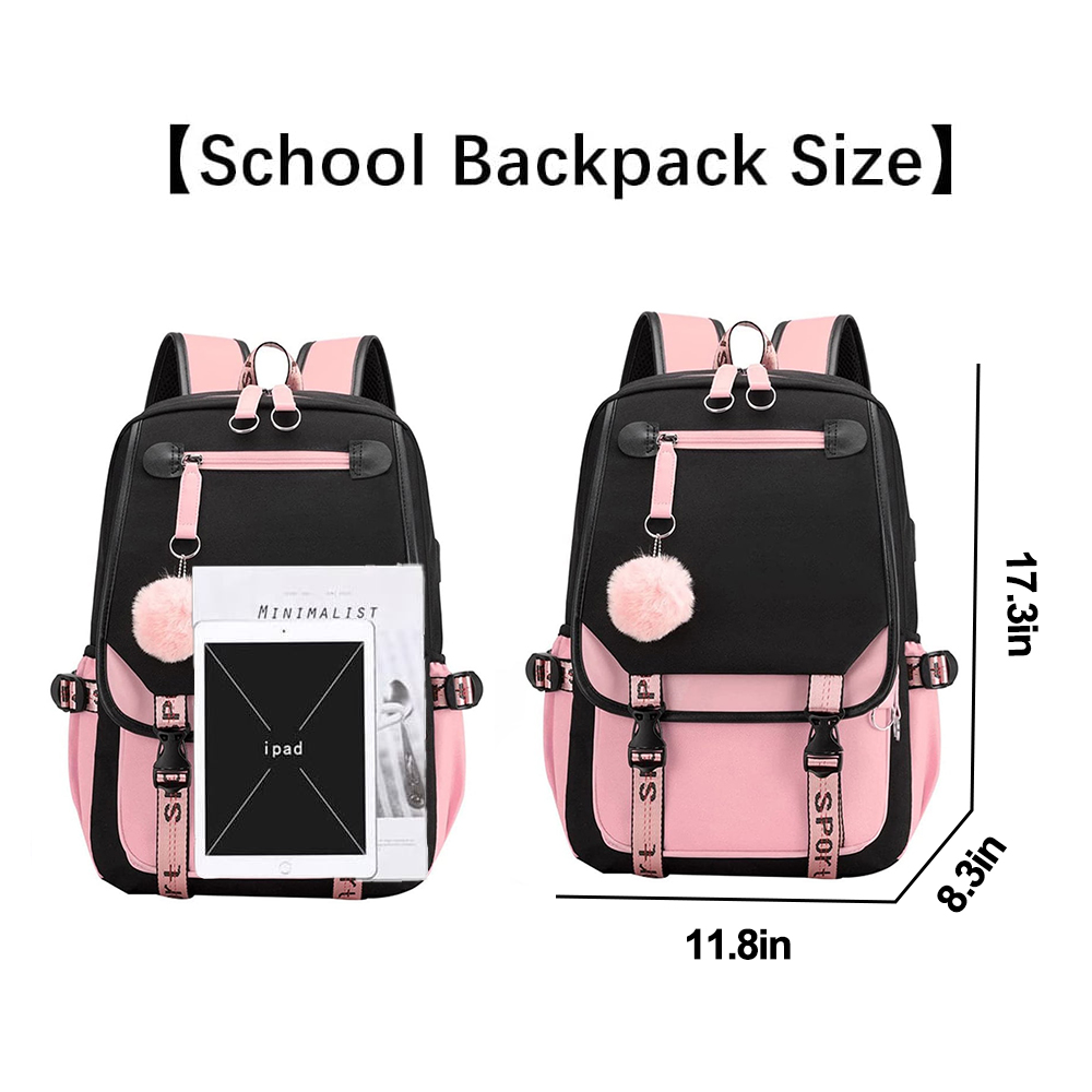 SANMADROLA School Backpack with USB Charging Port, Black photo 6