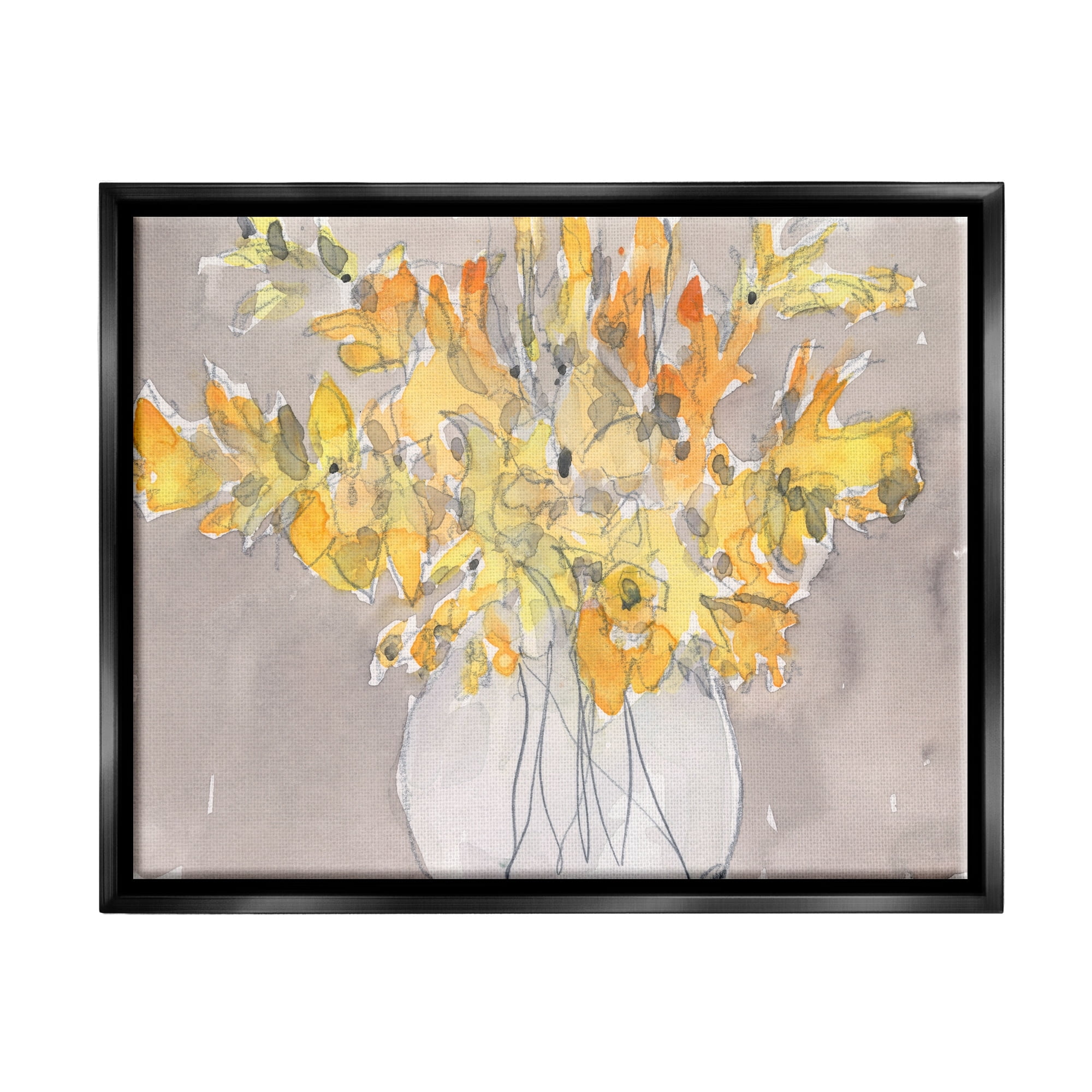 Stupell Industries Modern Yellow Petals Blossoms Floral Arrangement Vase Painting Metallic Gold Floating Framed Canvas Print Wall Art, Design by Samuel Dixon