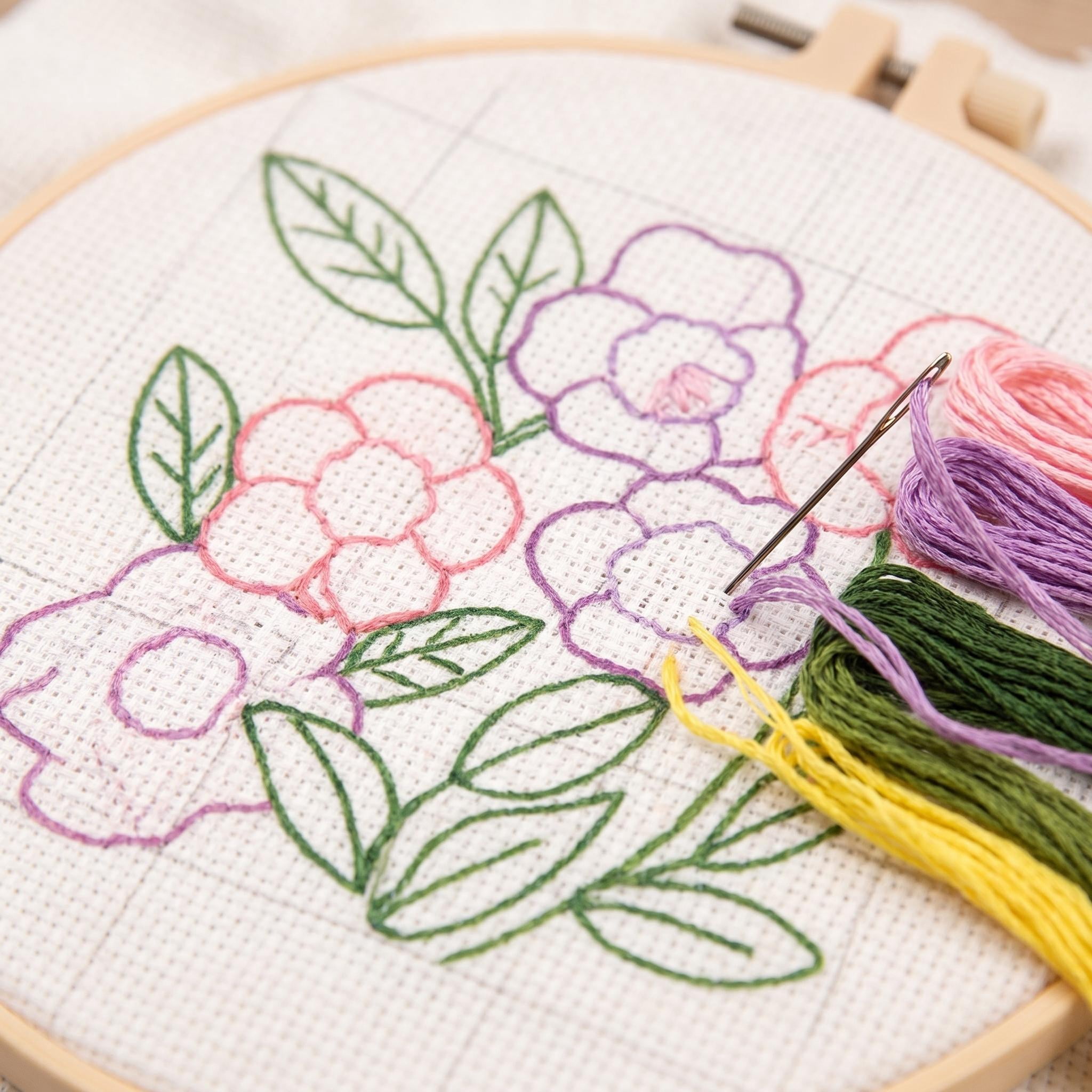 Flower Punch Needle Embroidery Kit for Beginners, DIY Cross Stitch Starter Set with Patterned Fabric, Yarn, Embroidery Hoop, Complete Handcraft Kit for Adults, Home Wall Decor Gift