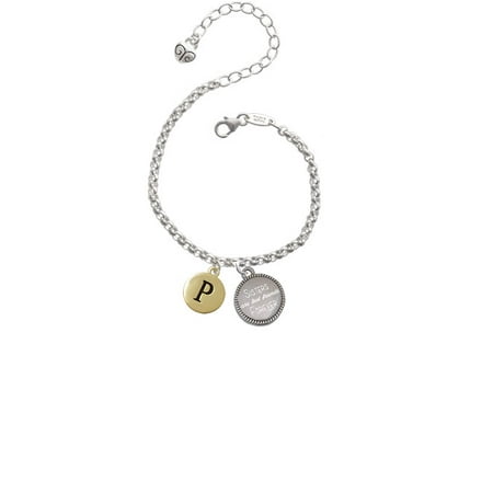 Goldtone Capital Letter - P - Pebble Disc - Sisters Are Best Friends Forever Engraved