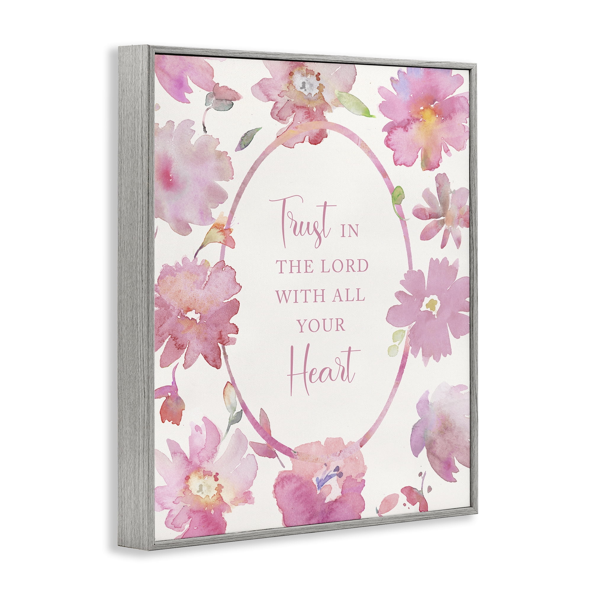Stupell Industries Trust In The Lord Pink Blooms Gray Framed Giclee Art, design by Theresa Heidel