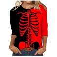 thumbnail image 1 of WEAIXIMIUNG T-Shirt Assorti pour Femmes, Imprimé Squelette, Col en V, Manches 3/4, 1 of 5