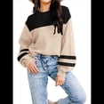 thumbnail image 2 of Suéter Holgado de Otoño para Mujer, Moderno Jersey de Punto A Rayas con Mangas Murciélago y Bloques de Color. Albaricoque Negro L, 2 of 5