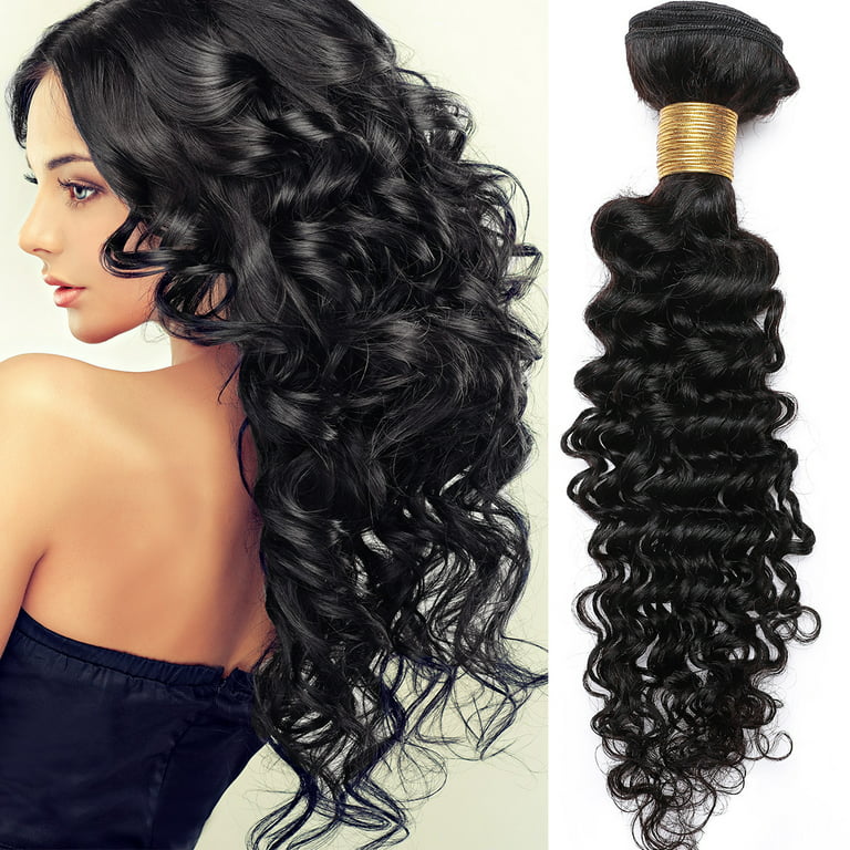 SEGO Brazilian Deep Wave Curly Human Hair 4 Bundles Straight Loose Wave  100% Unprocessed Virgin Hair Kinky Curly Hair Extensions Natural Black 