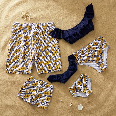 PatPat Summer Stripes Daisy Charm Family Matching Swimsuit Girl Boy Women Men Swimwear