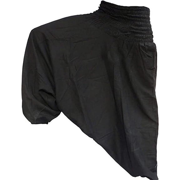 Royal Kurta Women's Cotton Plain Afghani Trouser with Broad Panel Waist Convertible Jumpsuit (Black; Free Size)