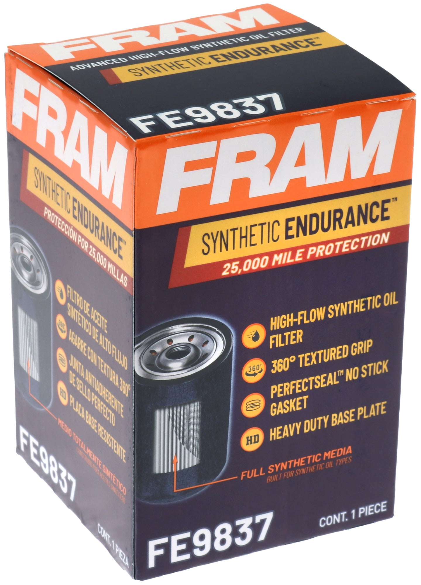 (3 pack) FRAM Synthetic Endurance Premium Oil Filter, FE9837, 25K mile Replacement Filter for Buick, Chevrolet, GMC, Hummer, Isuzu, Pontiac, Saab and Saturn Vehicles