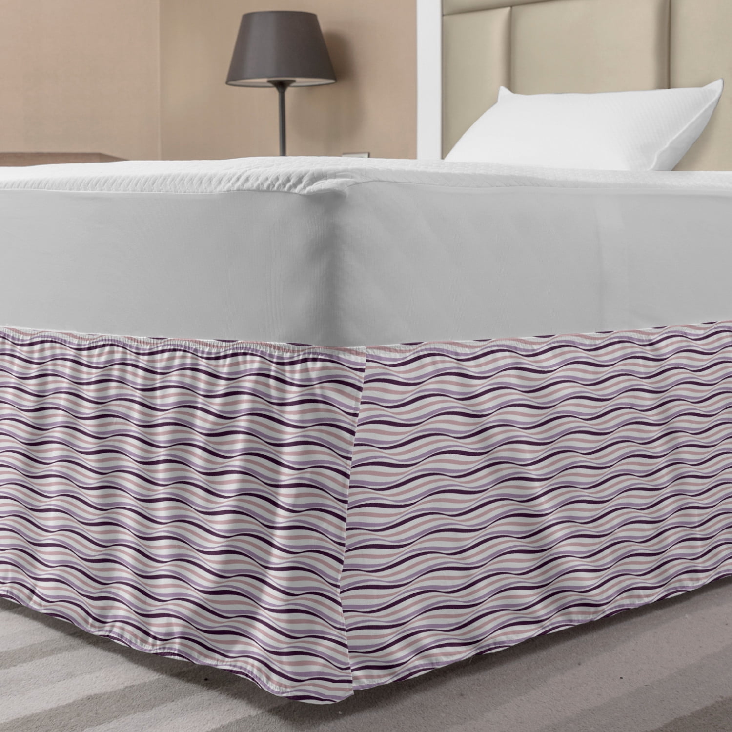 Eggplant Bed Skirt, Circle Round Edged Sea Wave Like Image in Purple