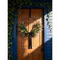 thumbnail image 2 of Modern Olive Leaf Hoop Wreath - 18in Circular Metal Base with Green Velvet Ribbon - Minimalist Winter & Holiday Greenery Decoration, 2 of 9