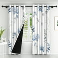 thumbnail image 2 of Lfeey Kitchen Curtains 63 inch Long, Grommet Top 2 Panels for Bedroom Bathroom Window, Blue Floral, 2 of 6