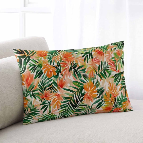 Orange Green Palm Leaves King Size Pillow Cover, Pillowcase Protectors with Zipper, Breathable Decorative Throw Pillow Case Cover, Summer Tropical Floral Pillow Shams for Couch Sofa 20x36Inch