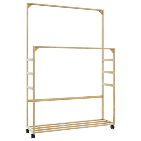 vidaXL Clothes Rack with Shelves and Wheels 35.4"x13.8"x61" Bamboo