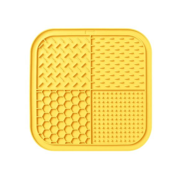 Pet Silicone Licking Mat Yellow - Silicone-based Material with Multiple Texture Patterns to Slow Down Eating, Easy to Clean & Durable - For Dogs, Cats, Meal Time, Snack Time, Pet Feeding
