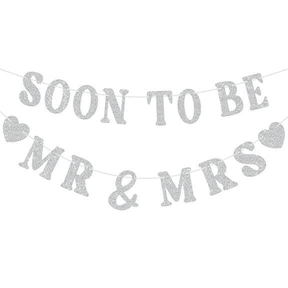 Soon to Be Mr & MrsSliver Glitter Banner, Engagement Party Decoration, Wedding Celebration Sign