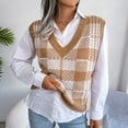 thumbnail image 4 of Lindreshi Sweater Vest Women Women V-Neck Contrasting Plaid Knitted Sweater Casual Fashion Sleeveless Vest Jacket Coat Tops, 4 of 8