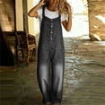 thumbnail image 6 of SAWOBUUN Women Fit Jean Button Front Jumpsuit with Pockets Overalls Casual Loose Wide Leg Denim Pants, 6 of 6