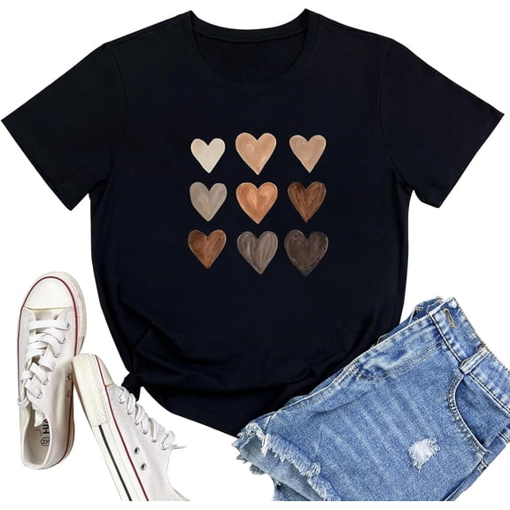 Womens Cute Tops Heart Graphic T-shirt