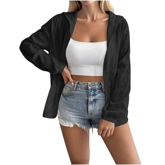 Jxximdong Fashion Coat for Women, Lightweight Hoodies Zip Up Fall Casual Jacket Fashion Long Sleeve Solid Color Sweatshirts Outerwear , Women's Coats Black