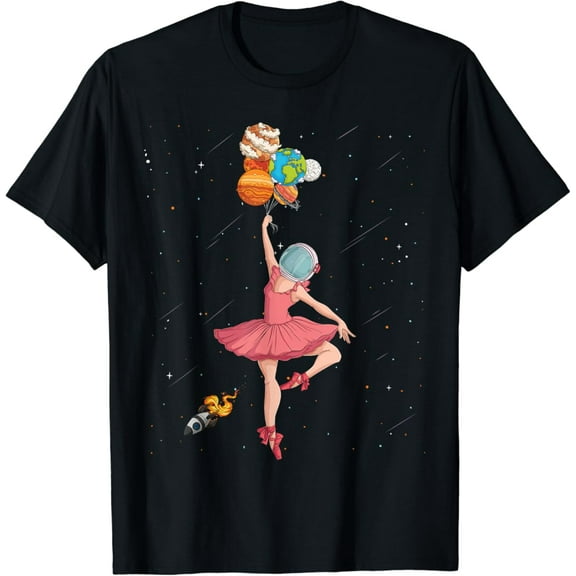 Sam Soft Ballerina Planets Outer Space Astronaut Solar System Girls T-Shirt Full Size S-5Xl
