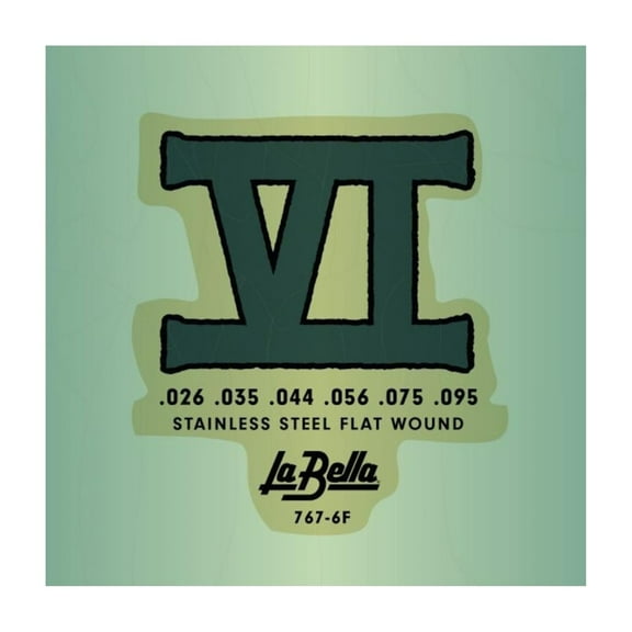 La Bella 767-6F Bass VI- Stainless Steel Flat Wound 6-String Bass Set, 26-95