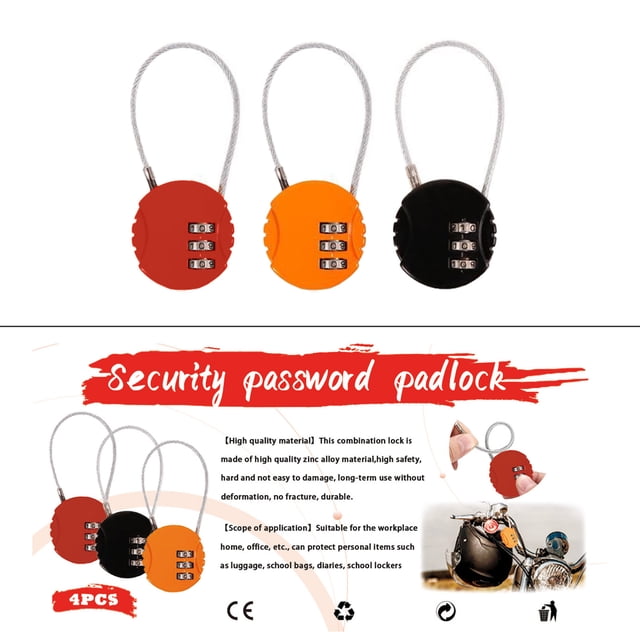 3 Pcs Combination Padlock, Small Padlock with Combination, 3 Digit Resettable Combination Lock, Gym Padlock, Locker Padlocks, Lockers and Suitcases Padlocks(Black, Red, Orange)