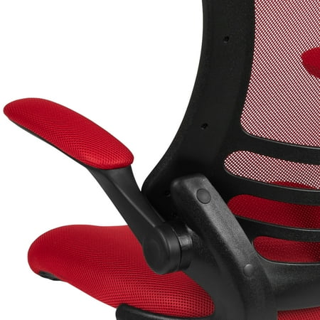 Flash Furniture - Mid-Back Mesh Ergonomic Drafting Chair with Adjustable Foot Ring and Flip-Up Arms - Red Mesh