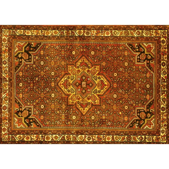 Ahgly Company Machine Washable Indoor Rectangle Persian Yellow Traditional Area Rugs, 5' x 7'