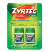 2 Packs Zyrtec 24 Hour Non-Drowsy, Allergy Relief Antihistamine Cetirizine Hcl 10 Mg, 120 Tablets
