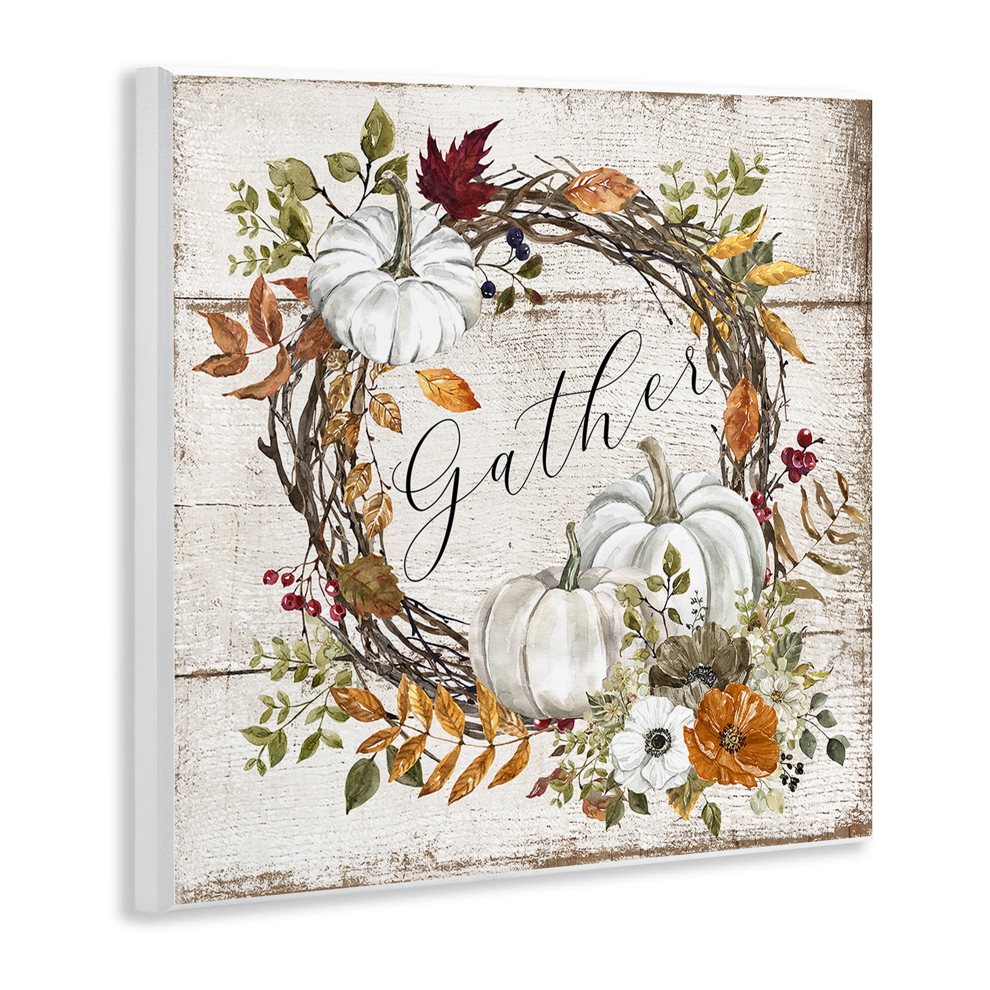 Stupell Industries Gather Autumnal Wreath Holiday Painting Unframed Art Prints Wall Art, 12 x 12