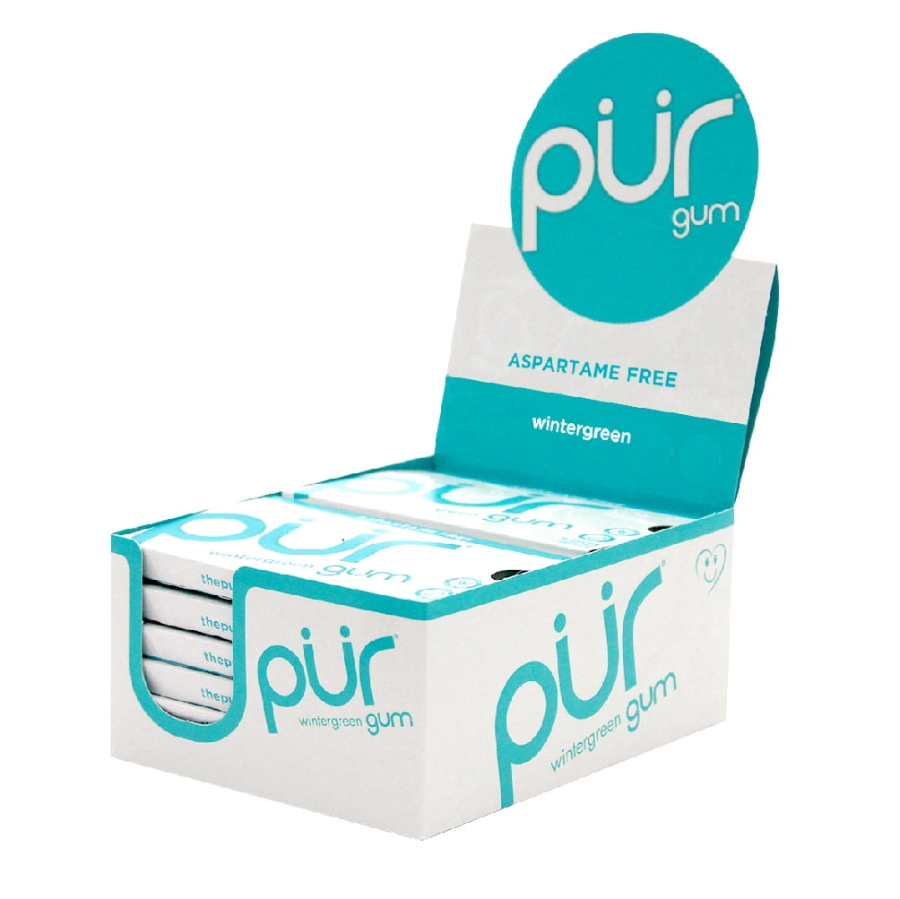 PUR Gum Sugar Free Chewing Gum with Xylitol - Natural Wintergreen Flavor - 9 Pieces (Pack of 12)