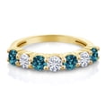 thumbnail image 2 of Gem Stone King 18K Yellow Gold Plated Silver Round Topaz Moissanite Anniversary Ring for Women (1.36 Cttw, Gemstone Birthstone, Size 6), 2 of 4