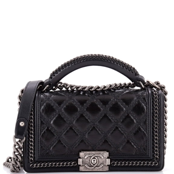 Pre-Owned Chain Handle Boy Flap Bag Quilted Glazed Calfskin Old Medium By Rebag