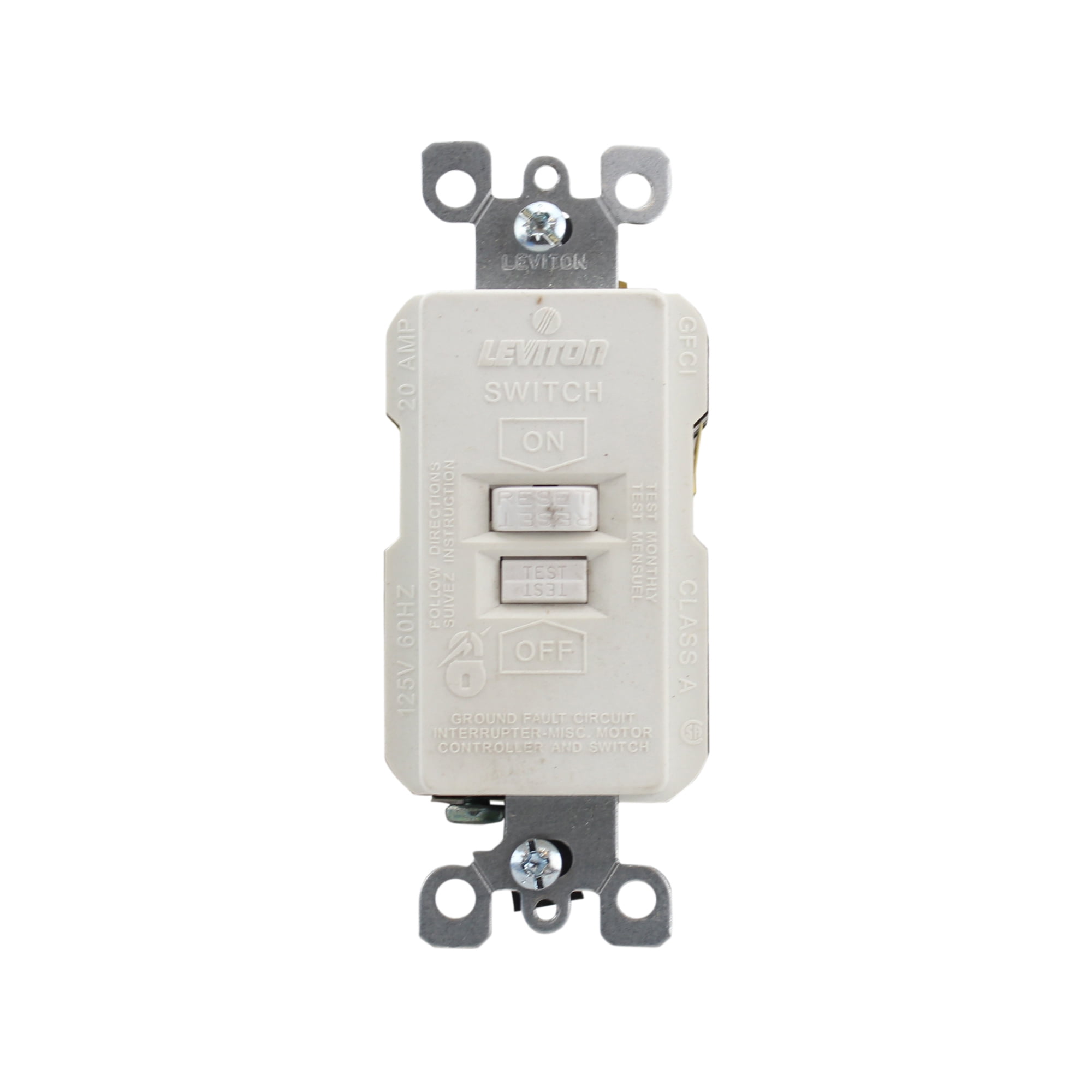 Leviton 8590W GFCI Switch SmartLock 20A Feed Through, 20A 125V, White