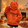 thumbnail image 2 of BODOAO Women's Halloween Hoodie Oversized Pumpkin Hood Pullover with Zip Face Opening Kangaroo Pocket and Happy Halloween Graphic Spooky Hoodies for Women Yellow S, 2 of 8