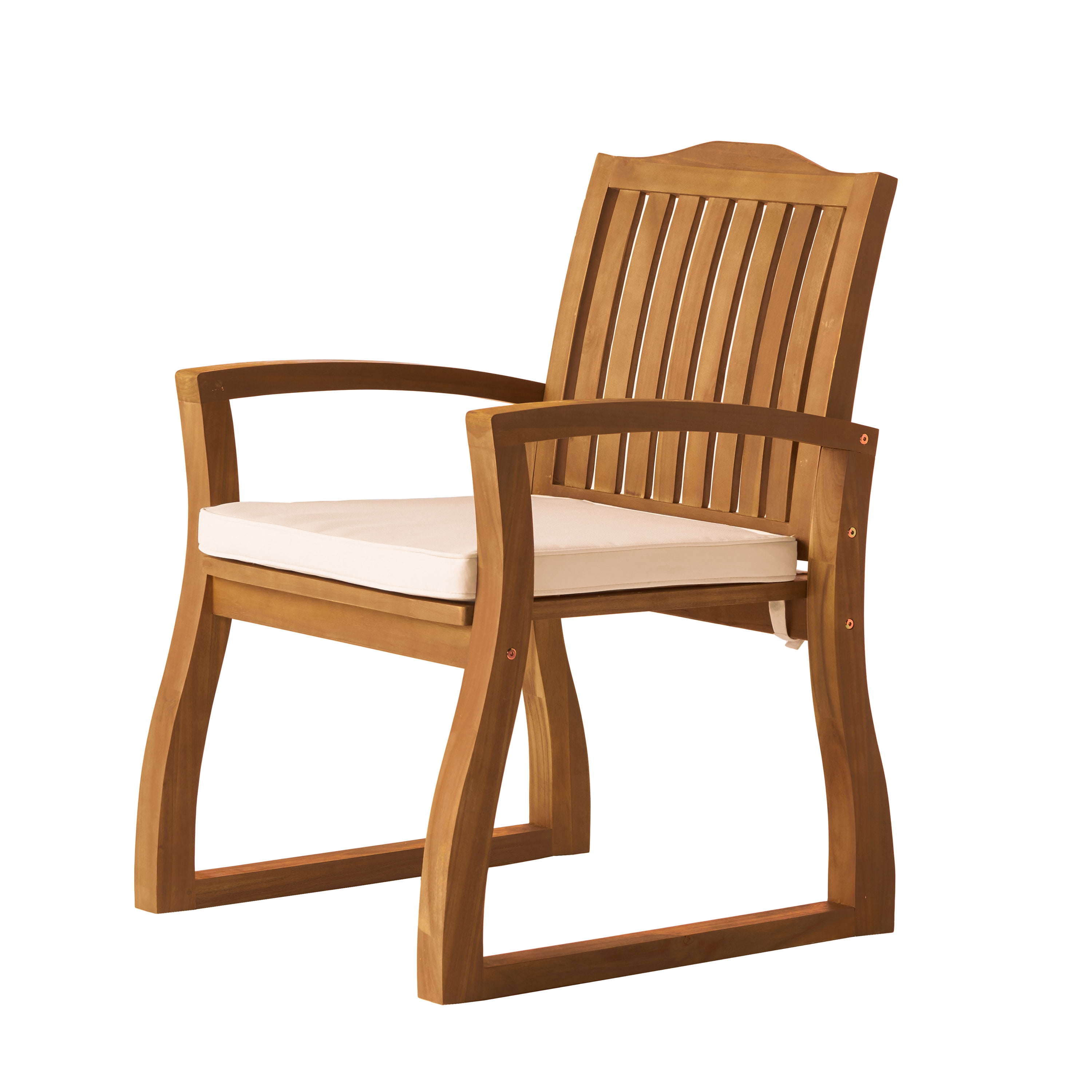 Outdoor Acacia Wood Armrest Dining Chair Set of 2, Household Leisure Seats for Patio Garden, Teak and Ivory