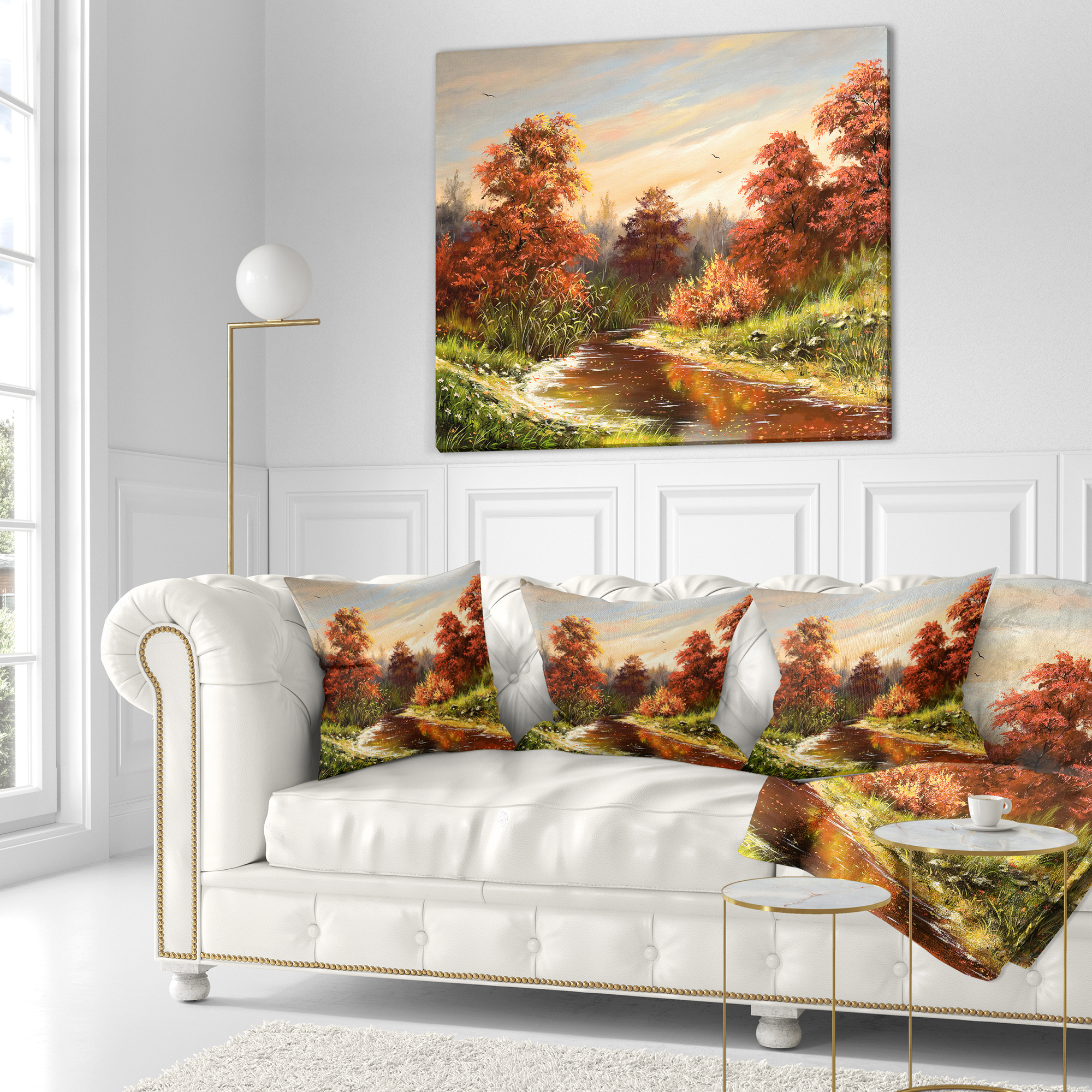 Designart The Red River - Landscape Printed Throw Pillow - 18x18