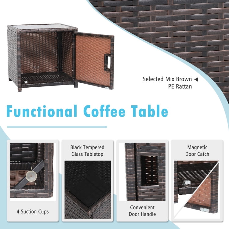 Aimee Lii 3 Pieces Patio Wicker Furniture Set with Storage Table and Protective Cover, Outdoor Patio Furniture, Turquoise Aimee Lii 3 Pieces Patio Wicker Furniture Set with Storage Table and Protective Cover, Outdoor Patio Furniture, Turquoise