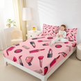 thumbnail image 3 of Castle Fairy Cartoon Lipstick Nail Polish Print King Sheets 4pcs,Cute Blush Makeup Brush Pattern Bedding,Pink Black,1 Fitted Sheet, 1 Flat Sheet and 2 Pillowcases, 3 of 6