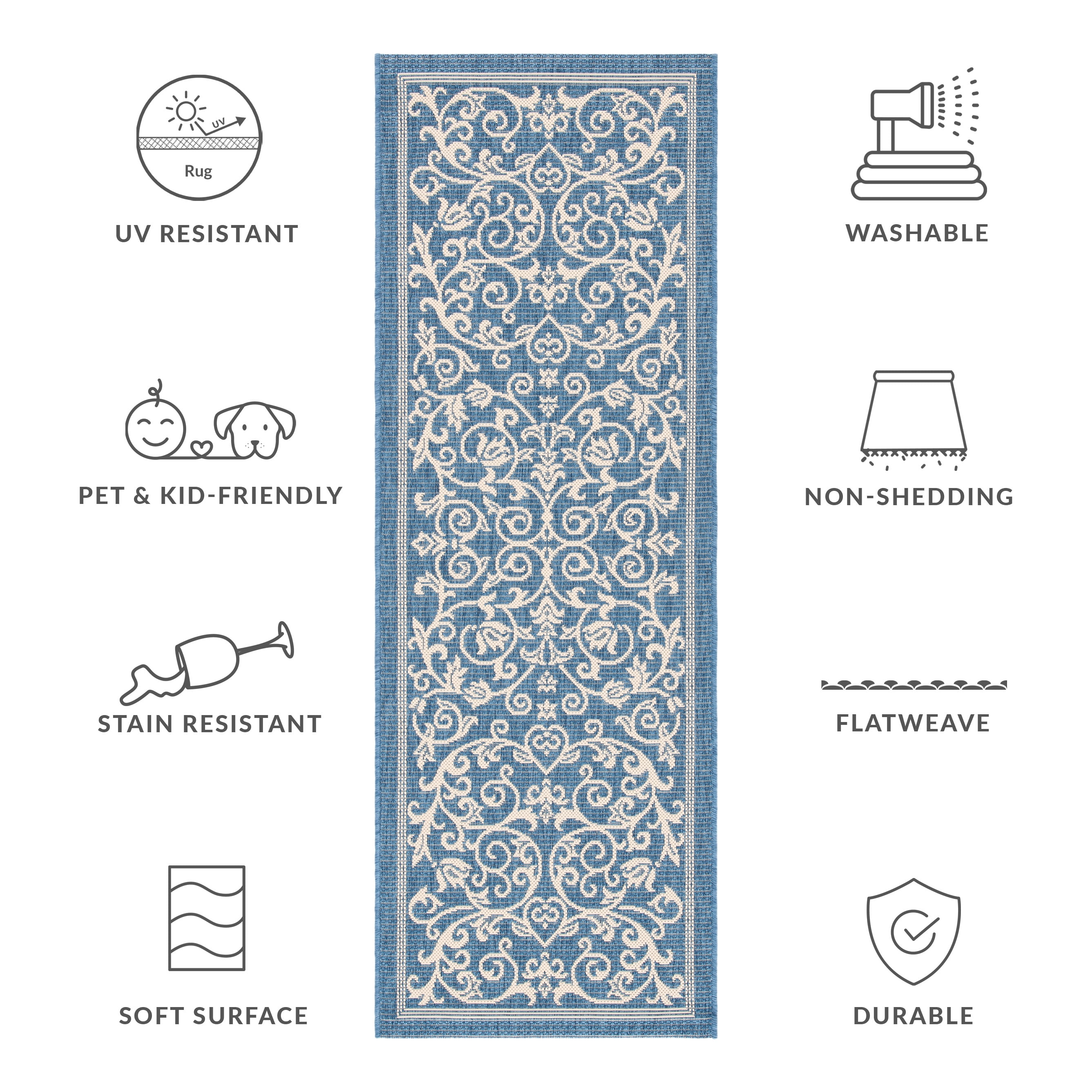 Safavieh Courtyard Nanda Botanical Indoor/Outdoor Runner Rug, Blue/Natural, 2'3" x 12'