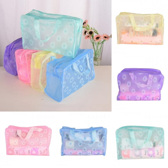 Limei 1 Pack Clear Cosmetic Bag Cute Cartoon Flower Cosmetic Bag Waterproof Transparent Makeup Bag Portable Storage Bag Travel Toiletry Organizer Pouch for Women Girls, Blue