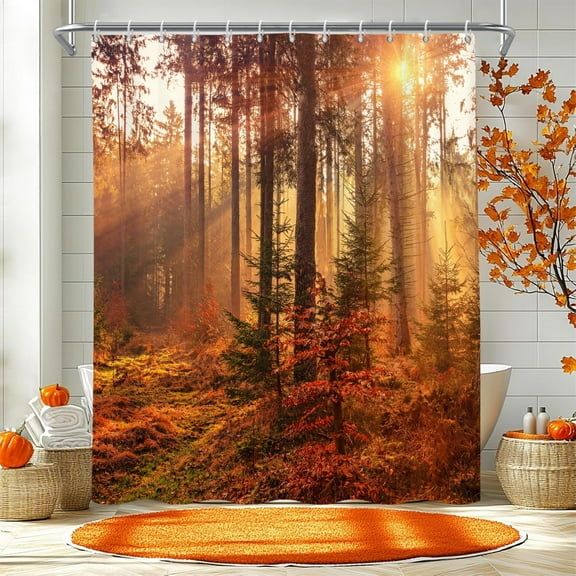 Fall Fabric Shower Curtain,Orange Yellow Trees Waterproof Bath Curtain for Bathroom,72x72 Inch
