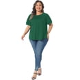 thumbnail image 3 of DARING DIVA Women's Plus  Crew Neck Pleated Casual Crew Neck Tunic Blouse 1X Dark Green, 3 of 6